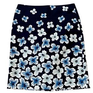 ANN TAYLOR FACTORY FLORAL NAVY BLUE SKIRT SPRING OFFICE WORK CLASSY SIZE 4